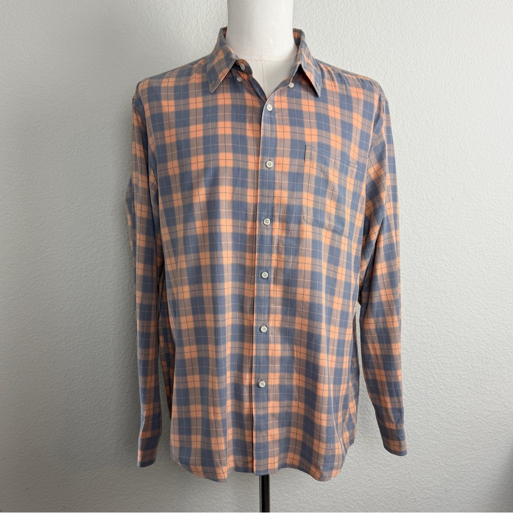 The Normal Brand Check Paid Orange Long Sleeve Button Down | XL